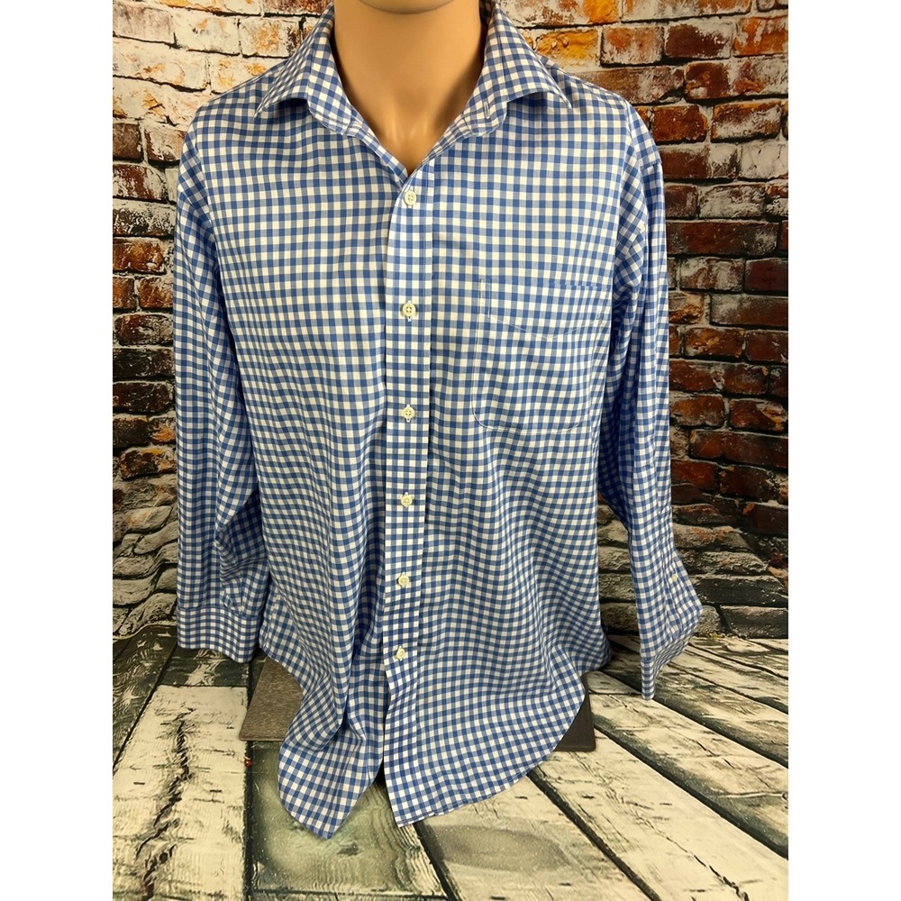 LAUREN RALPH LAUREN Classic Fit Blue‎ Gingham Non Iron Dress Shirt 16 1/2 32 33